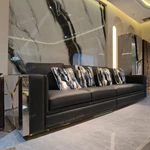 Hand-Forged Stainless Steel Sofa with Burl Wood Veneer & Handcrafted Gold Inlay